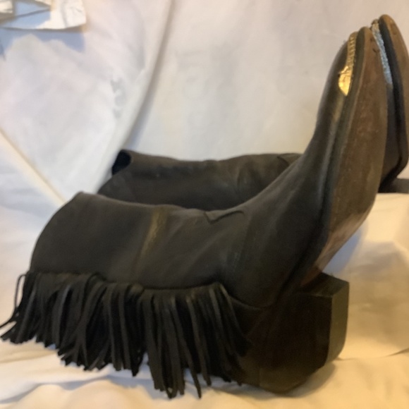 Vintage size 8 Western style black leather fringe cowboy boots made in USA - Picture 15 of 16